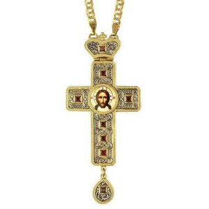 Хрест латунний у позолоті з принтом, з оксидуванням та з ланцюгом арт. 2.7.0201лп