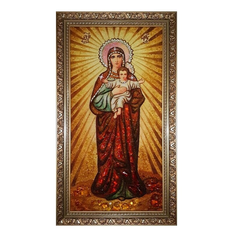 Икона из янтаря Богородица Леушинская 15x20 см - інтернет магазин