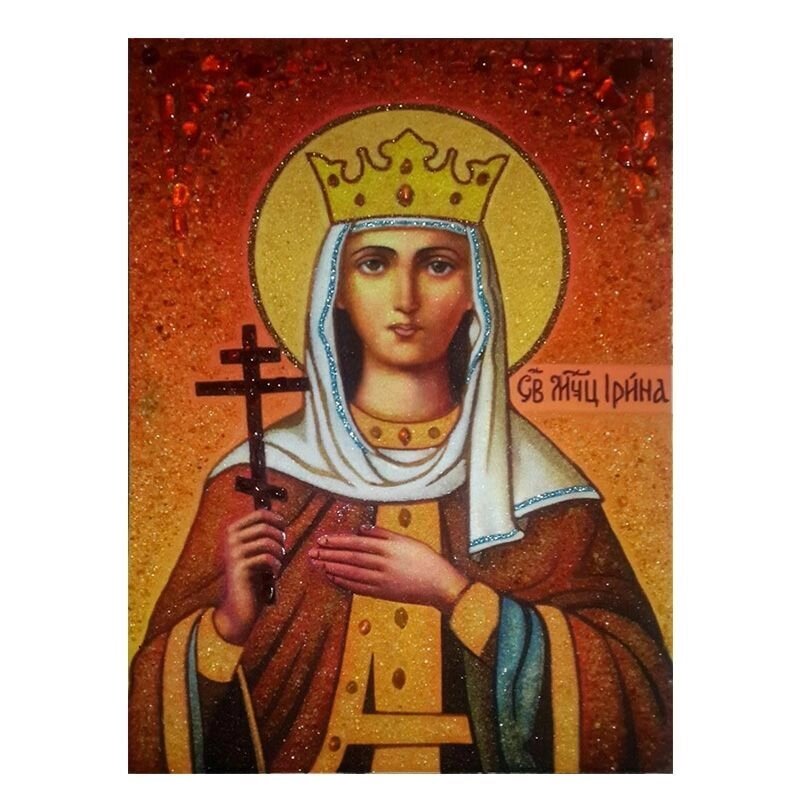 Ікона з бурштину Свята мучениця Ірина 15x20 см - гарантія