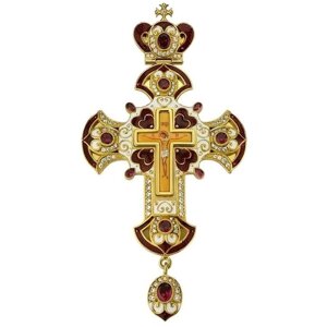 Хрест для священнослужителя латунний позолочений з принтом, емаллю та вставками
