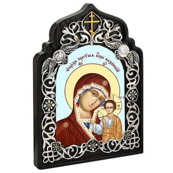 Ікона латунна &quot;Образ Пресвятої Богородиці Казанська&quot; з камінням - гарантія