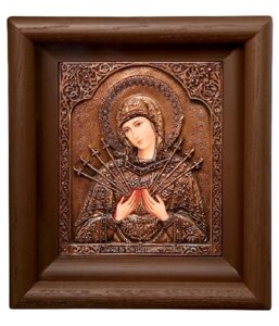 Ікона "Матір Божа Семистрільна" в мідному окладі літографія