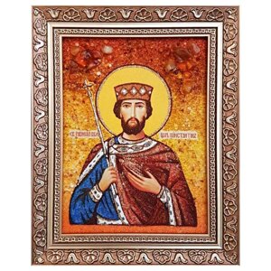 Ікона з бурштину "Святий рівноапостольний великий цар Костянтин" 15x20 см