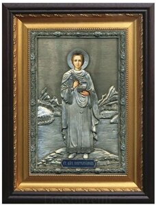 Ікона "Святий великомученик Пантелеймон" зі срібла 29х25см