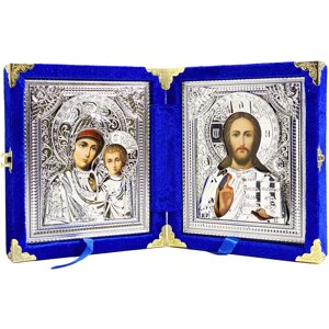 Ікона "Богородиця та Ісус Христос" в оксамиті