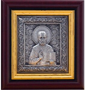 Ікона "Святий Миколай Чудотворець" зі срібла 8х8см