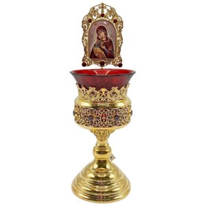Лампада латунна в позолоті з емаллю і образом Пресвятої Богородиці