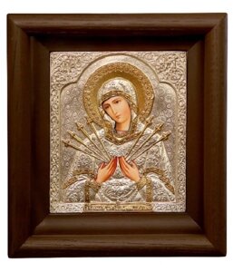 Ікона "Матір Божа Семистрільна" в мідному окладі 24х21см
