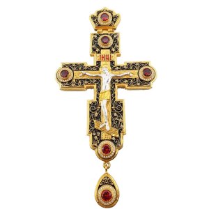 Хрест для священнослужителя латунний позолочений зі вставками та емаллю