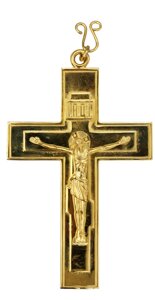 Хрест для священика латунний позолочений з литьовим розп'яттям