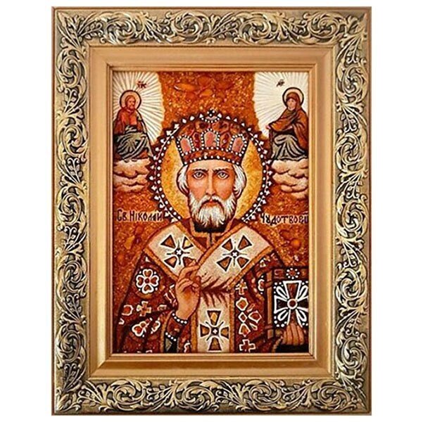 Ікона з бурштину Святий Миколай Чудотворець 80x120 см - роздріб