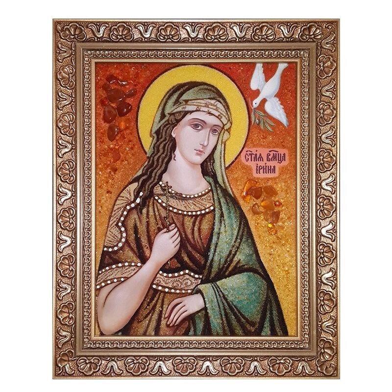 Ікона з бурштину Свята великомучениця Ірина 20x30 см - гарантія