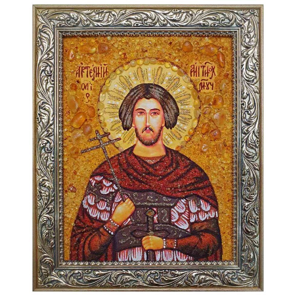 Ікона з бурштину Великомученик Артемій Антіохійський 15x20 см - доставка