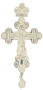 Хрест наперсний з прикрасами латунний в срібленні