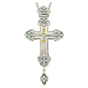Хрест для священнослужителя латунний з ливарним розп'яттям, вставками та ланцюгом