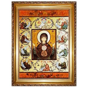 Ікона з бурштину "Курська Корінна ікона Божої Матері" 15x20 см