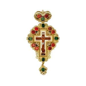 Хрест для священнослужителя латунний позолочений зі вставками та латунним принтом
