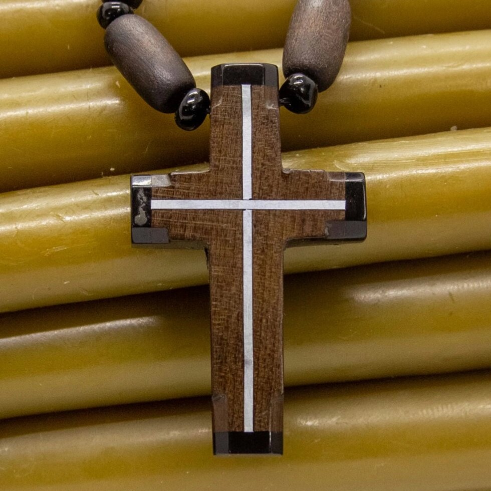 Підвіска з хрестом і ланцюгом з дерева Самшит від компанії Іконна лавка - фото 1