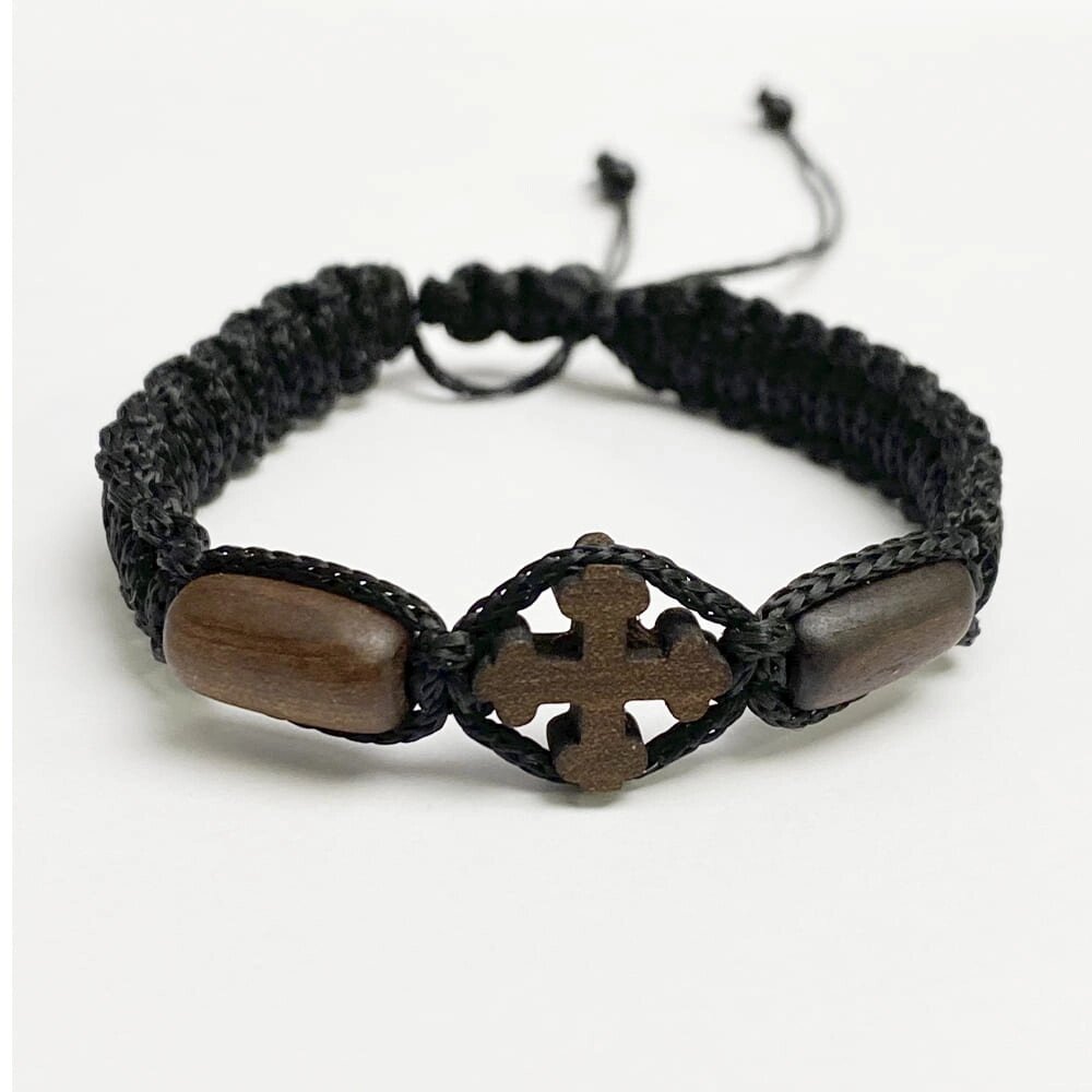 Плетений браслет з дерев'яним хрестом від компанії Іконна лавка - фото 1