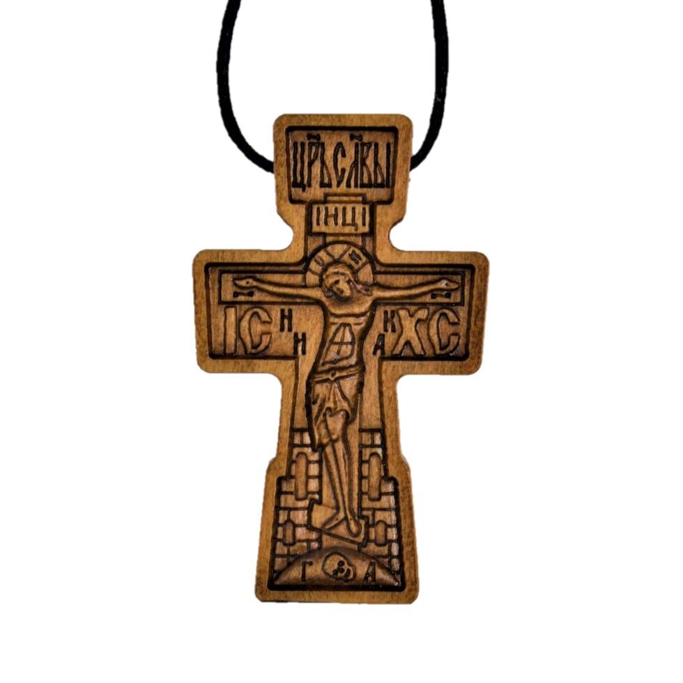 Різьблений дерев'яний хрест із розп'яттям від компанії Іконна лавка - фото 1