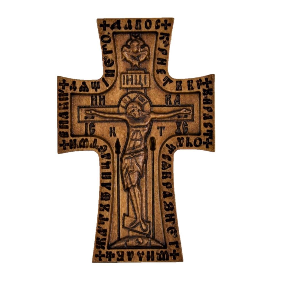 Різьблений дерев'яний хрест з розп'яттям від компанії Іконна лавка - фото 1