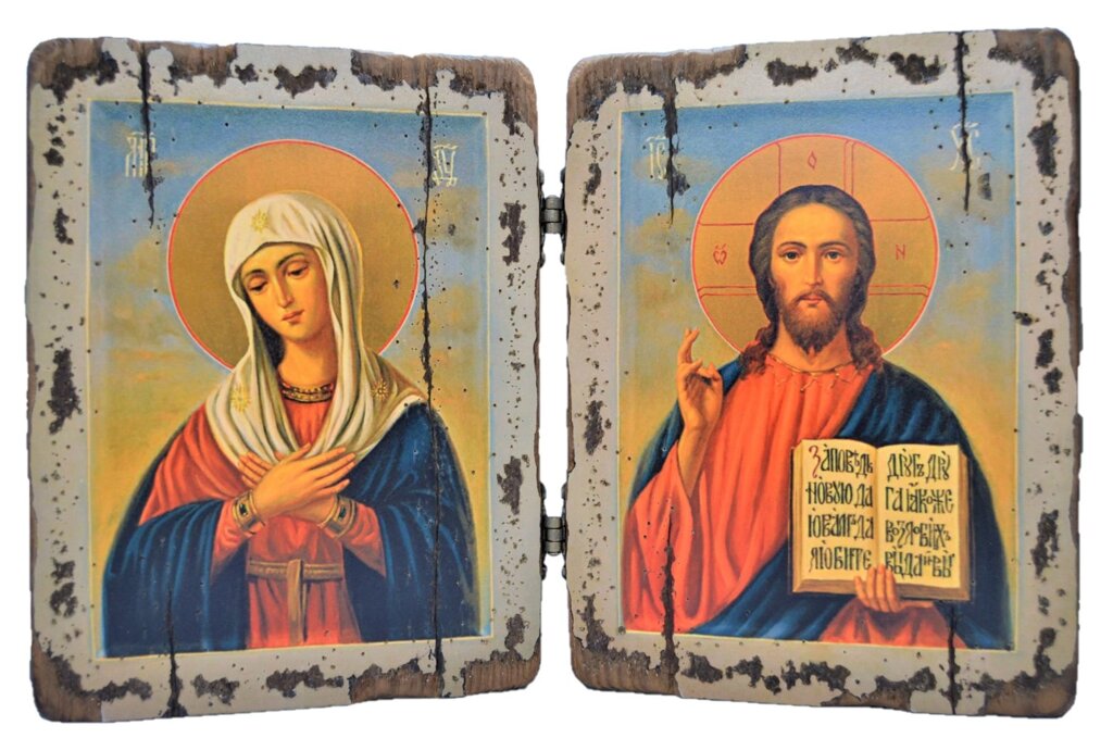 Складення під старовину "Богородиця Замилування і Спаситель Ісус Христос" від компанії Іконна лавка - фото 1