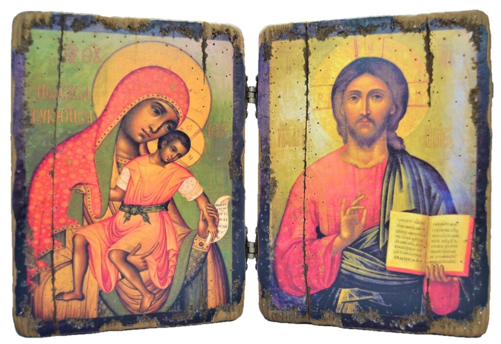 Складення під старовину "Спаситель Ісус Христос і Божа Матір Кіккський" від компанії Іконна лавка - фото 1