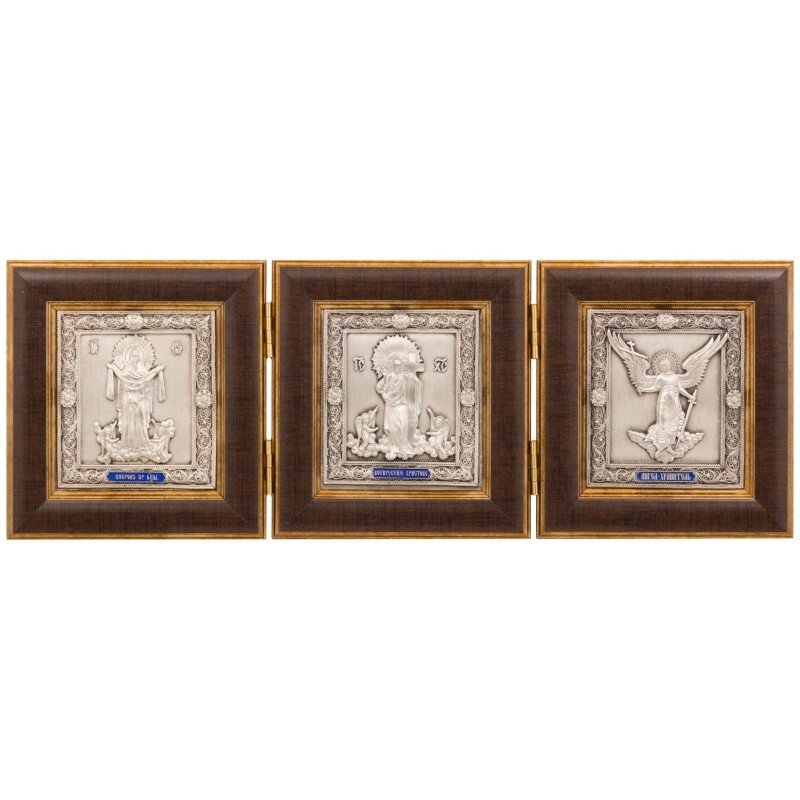 Складення зі срібла "Покров, Спаситель і Ангел Хранитель" настільний від компанії Іконна лавка - фото 1