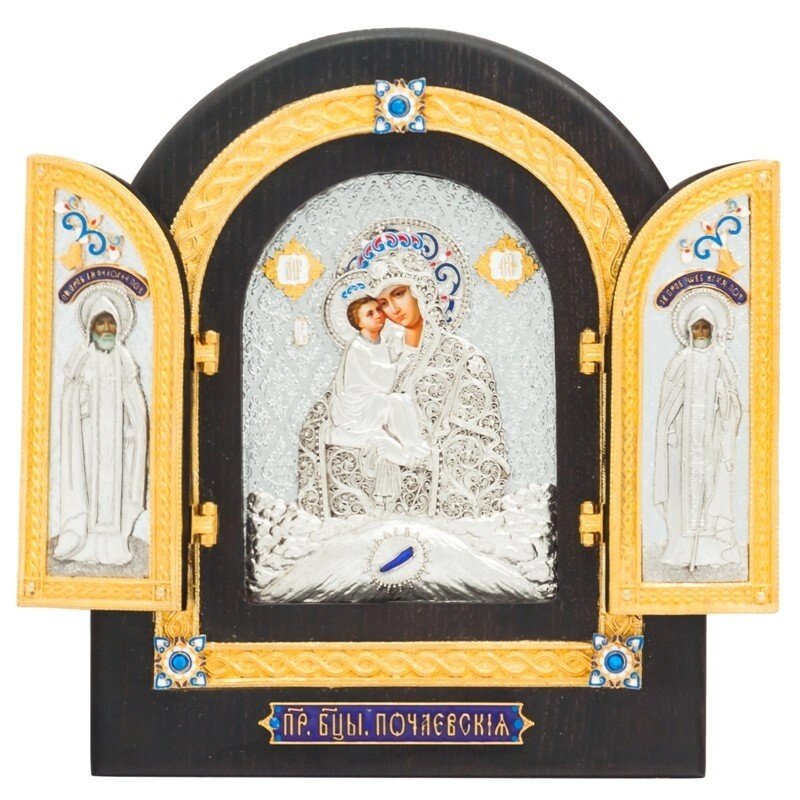Складення зі срібла "Пресвята Богородиця Почаївська" настільний відкривається від компанії Іконна лавка - фото 1
