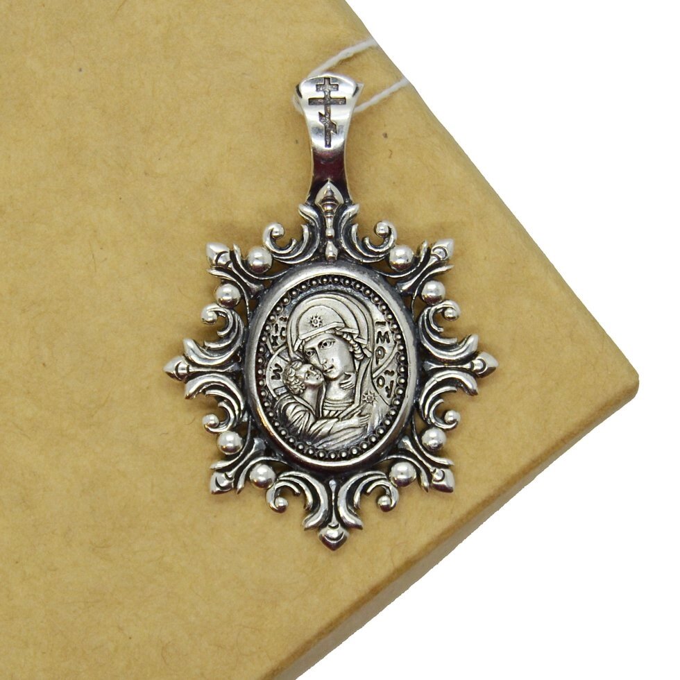 Срібна підвіска з зображенням Богородиці Володимирській від компанії Іконна лавка - фото 1