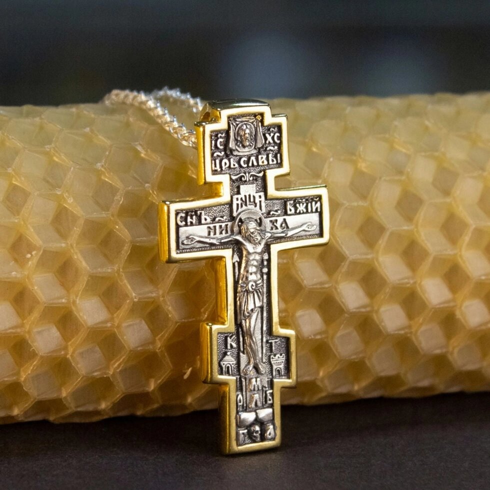 Срібний хрест "Ангел Хранитель" з позолотою від компанії Іконна лавка - фото 1