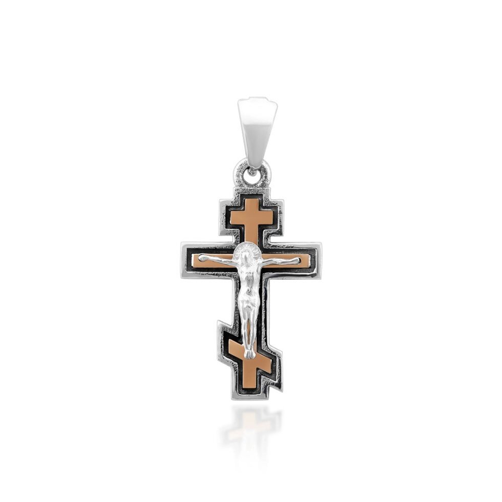Срібний хрест із золотом з розп'яттям без родію від компанії Іконна лавка - фото 1
