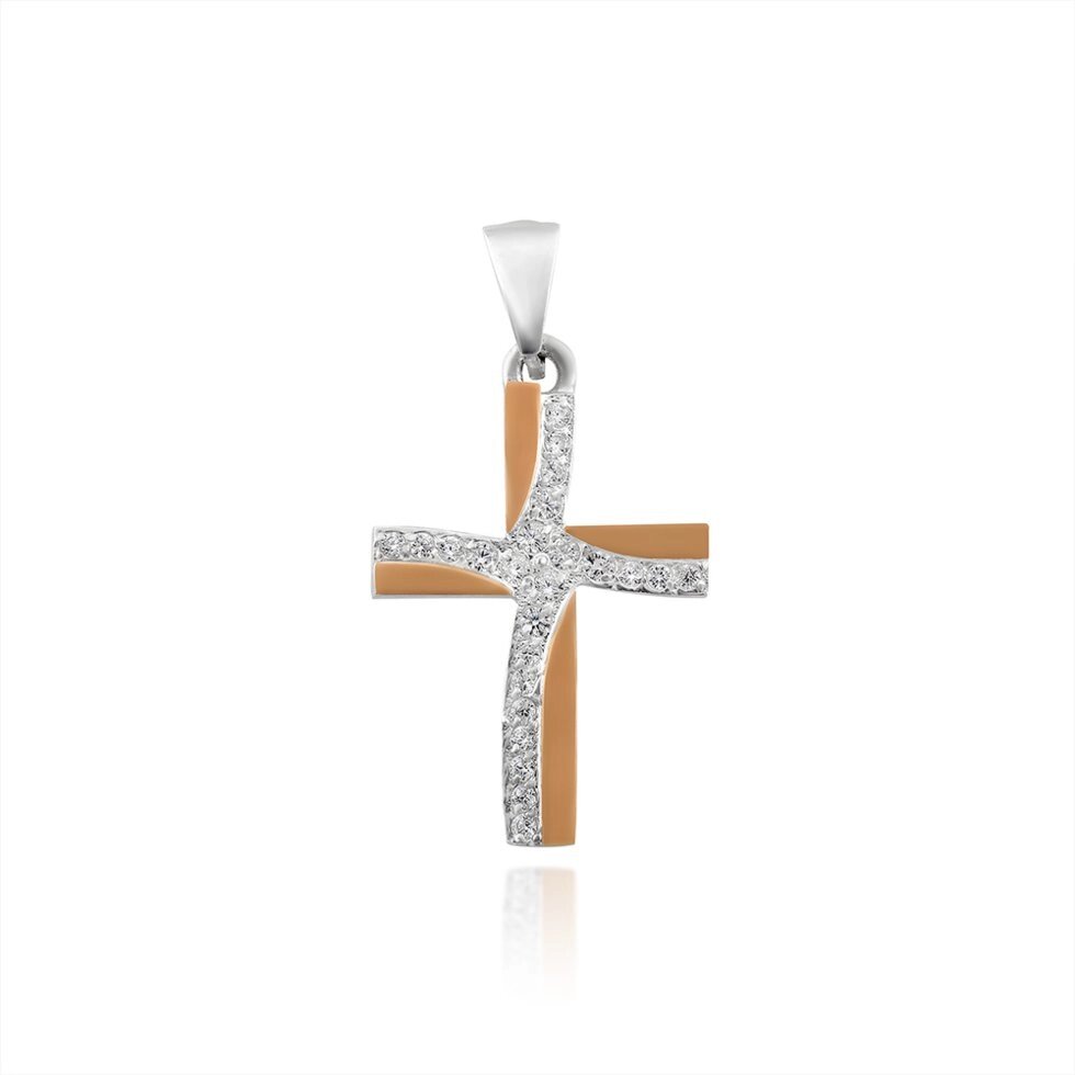 Срібний хрест із золотою пластиною і фіанітами без родію від компанії Іконна лавка - фото 1