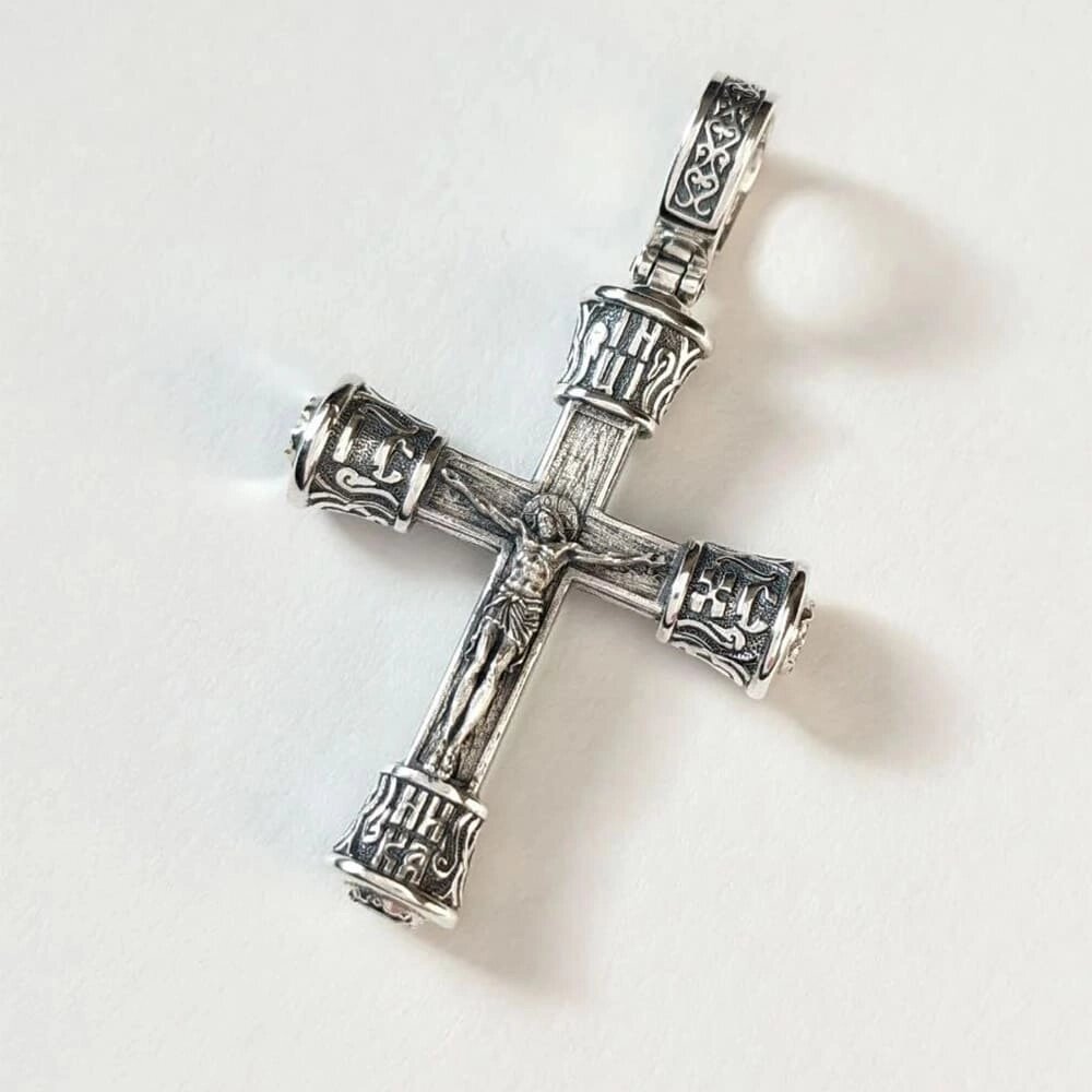 Срібний хрест натільний з камінням від компанії Іконна лавка - фото 1