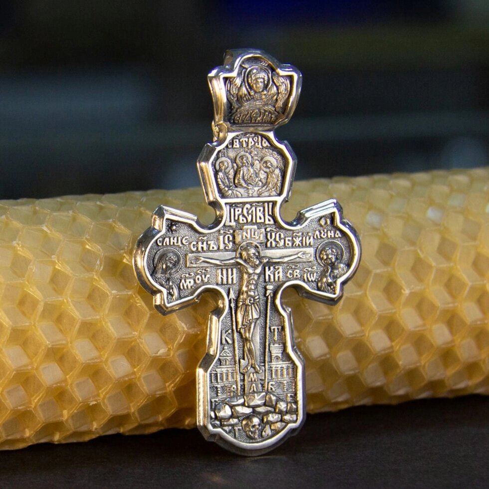 Срібний хрест з образом Янгола Охоронця від компанії Іконна лавка - фото 1