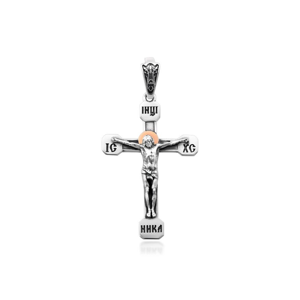 Срібний хрест з розп'яттям без родію від компанії Іконна лавка - фото 1