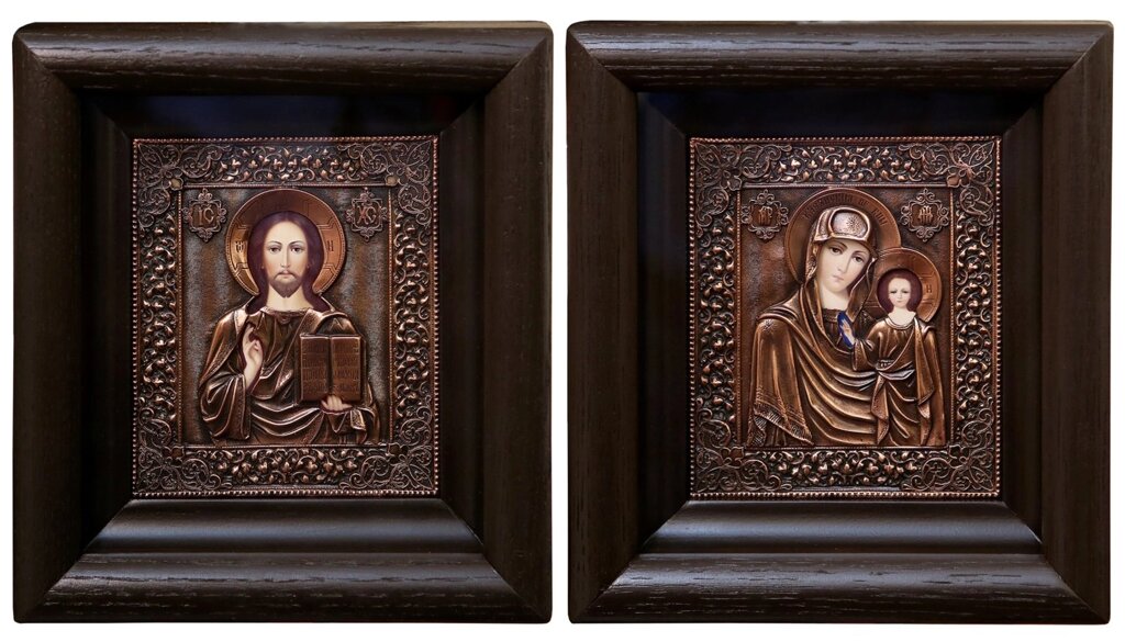 Вінчальна пара "Спаситель і Богородиця" в мідному окладі 19х17см від компанії Іконна лавка - фото 1
