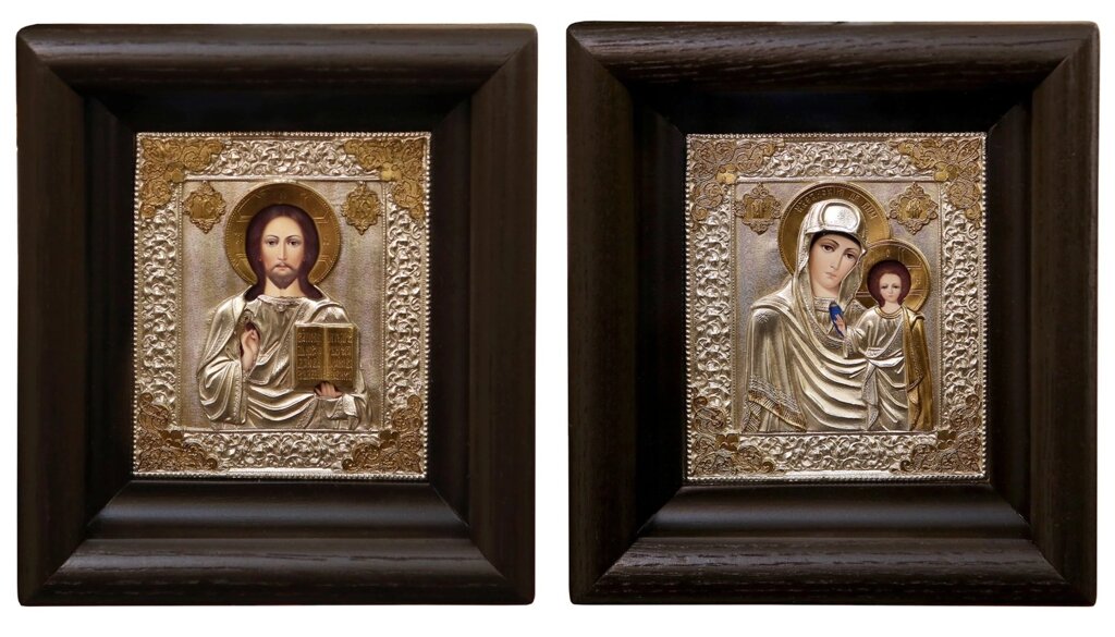 Вінчальна пара "Спаситель і Богородиця" в мідному окладі зі сріблом від компанії Іконна лавка - фото 1