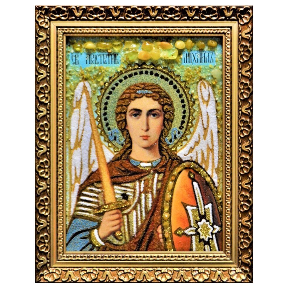Янтарна ікона Святої архістратиг Михаїл 15x20 см від компанії Іконна лавка - фото 1