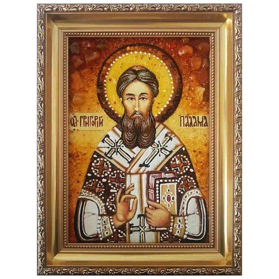 Янтарна ікона Святої Григорій Палама 15x20 см від компанії Іконна лавка - фото 1