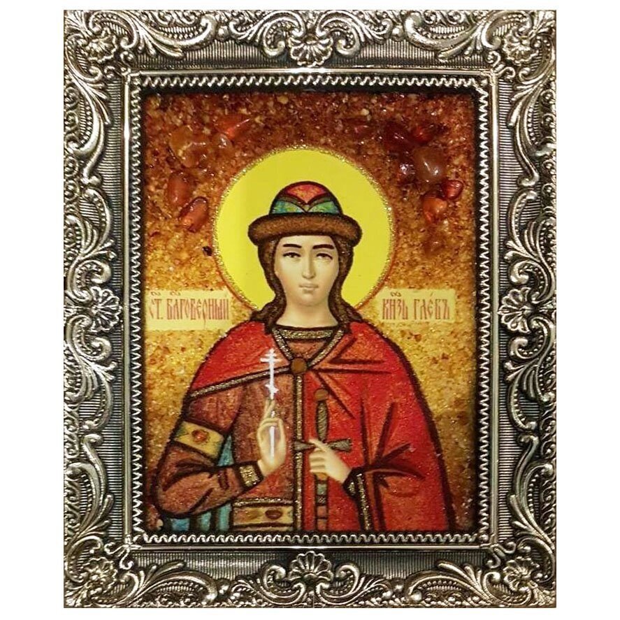 Янтарна ікона Святої князь Гліб 15x20 см від компанії Іконна лавка - фото 1