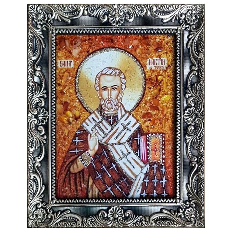 Янтарна ікона Святої Мартін 15x20 см від компанії Іконна лавка - фото 1