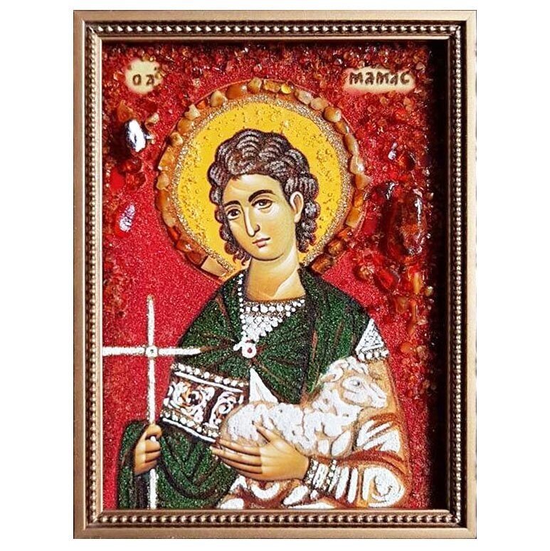 Янтарна ікона Святої Святий Мамант 15x20 см від компанії Іконна лавка - фото 1