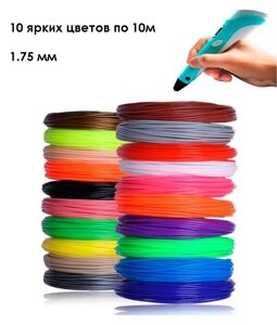 Набір ABS пластику для 3D ручки 1.75 мм (10 кольорів по 10 м)