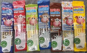 Трубочки для молока зі смаком бісквіт/ваніль/фруктовий/банан/ шоколад Quick Milk 30 г (Угорщина)