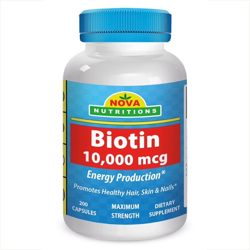 Біотин 10000 мкг, 200 капсул, Nova Nutritions. Зроблено в США. від компанії Інтернет магазин "Канбан" - фото 1