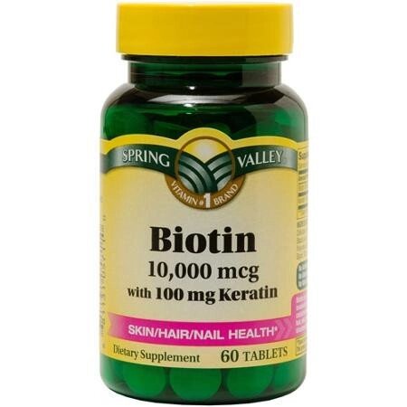 Біотин, 10000 мкг з кератином 100 мг, 60 штук, Spring Valley. Зроблено в США. від компанії Інтернет магазин "Канбан" - фото 1
