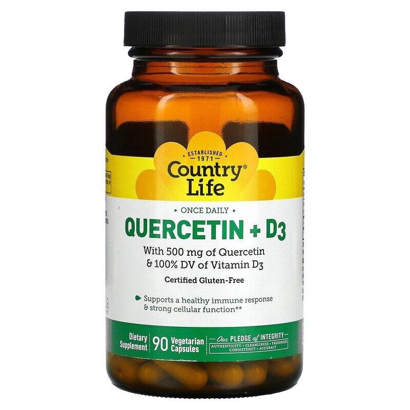 Country Life, кверцетин з вітаміном D3, 90 вегетаріанських капсул від компанії Інтернет магазин "Канбан" - фото 1