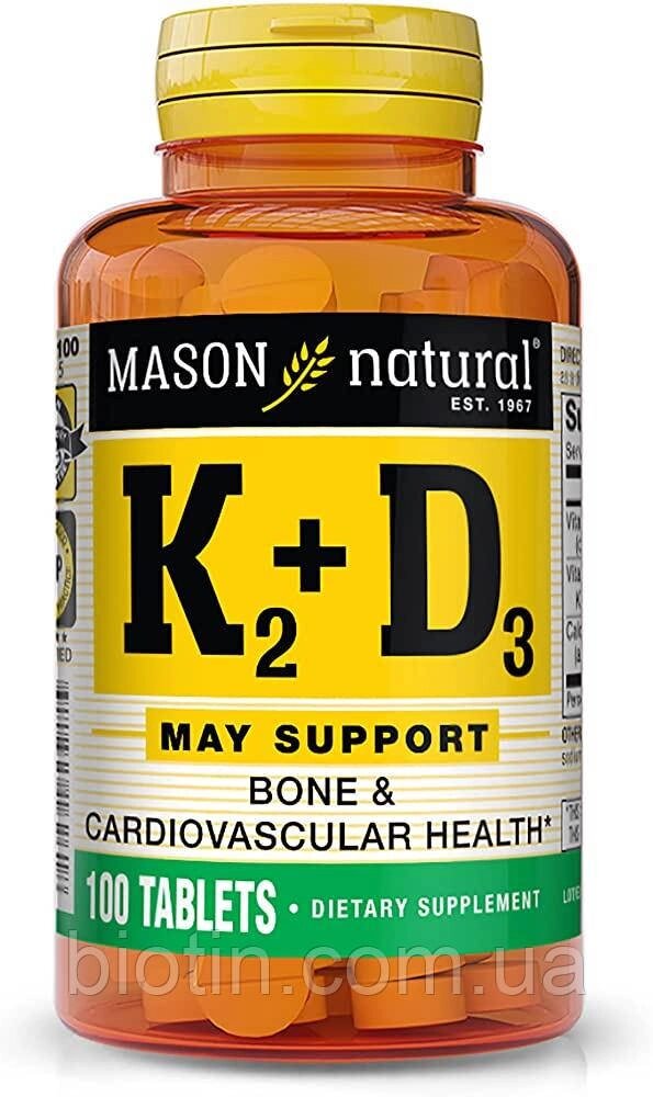 Mason Natural, вітамін К2 і D3, 100 мкг, 100 таблеток від компанії Інтернет магазин "Канбан" - фото 1