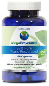 Mega-Resveratrol мікронізований, 99% транс ресвератролу, 500 мг, 120 капсул